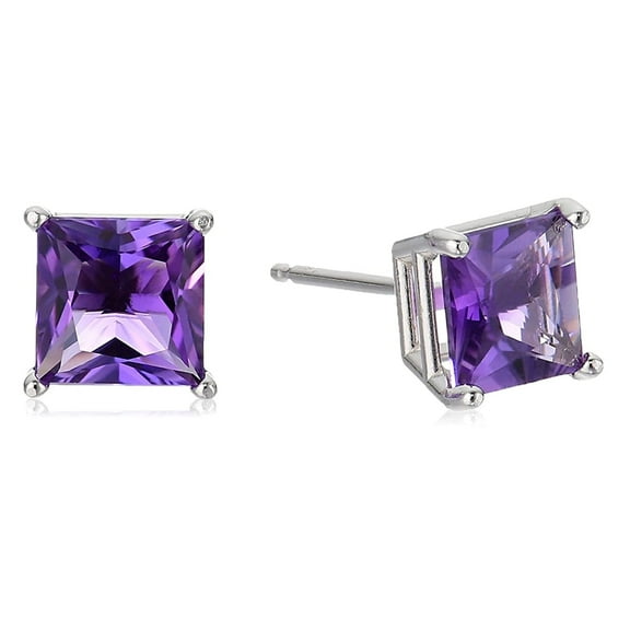 14k Sterling Silver 1Ct Princess Cut Blue Amethyst Sapphire Stud Earrings Plated by Paris Jewelry