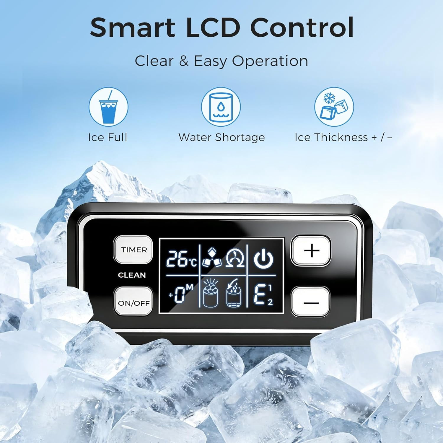 OSTBA Commercial Ice Maker, 100 LBS/24H Ice Machine, Under Counter & Freestanding Automatic Ice Maker, Self-Cleaning, LCD Display, ETL Certified for Bar, Restaurant & Commercial Use