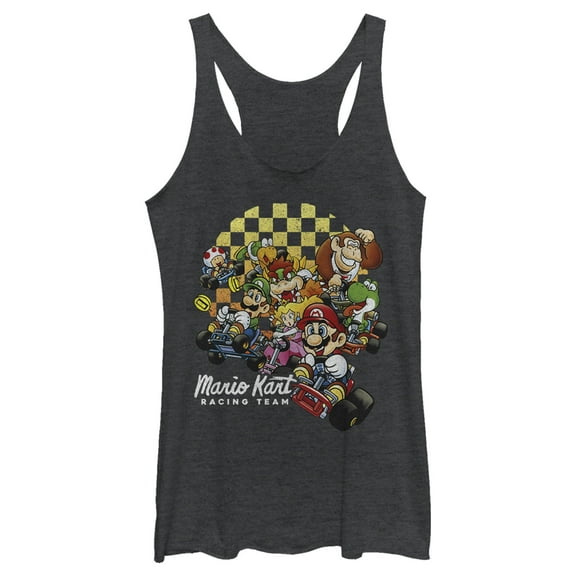 Women's Nintendo Mario Kart Cast Collage  Racerback Tank Top Black Heather X Large