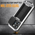 thumbnail image 7 of for iPhone 13 Pro Rugged Case with Camera Lens Sliding Cover, Screen Protector [Built-in Kickstand] [Military-Grade Triple-Layers Protection] Heavy Duty Full Body Shockproof Phone Case, Silver, 7 of 7