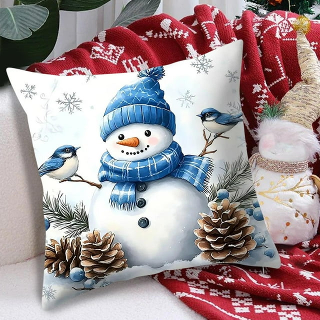 Uuiauoio Christmas Holiday Pillow Covers Linen Cushion Cases Santa Snowman Reindeer Pattern Decorative Throw Pillow for Sofa Bed Living Room Home Decor Festive Seasonal Accent