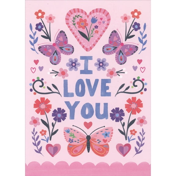 RSVP Butterflies and Hearts with Country Style Floral Patterns Juvenile Valentine's Day Card for Girl