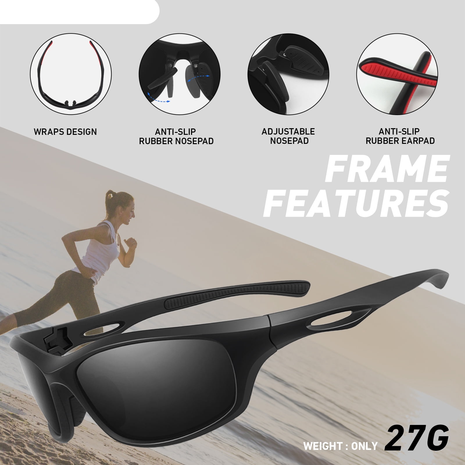 LINVO Polarized Sports Sunglasses for Men UV400 Protection Wraparound Goggles for Fishing Cycling Running-2 Pack