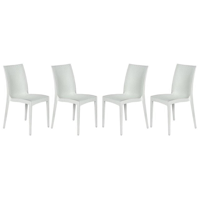 Afuera Living Chaise de Salle à Manger Intérieure Extérieure en Tissage Moderne, Blanche, Ensemble de 4