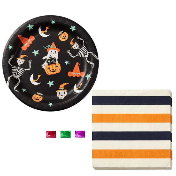 Halloween Paper Plates and Napkins Set, 8 Ct Plates and 16 Ct Napkins, Disposable Party Tableware for Gatherings Picnics with Noelle's Delight
