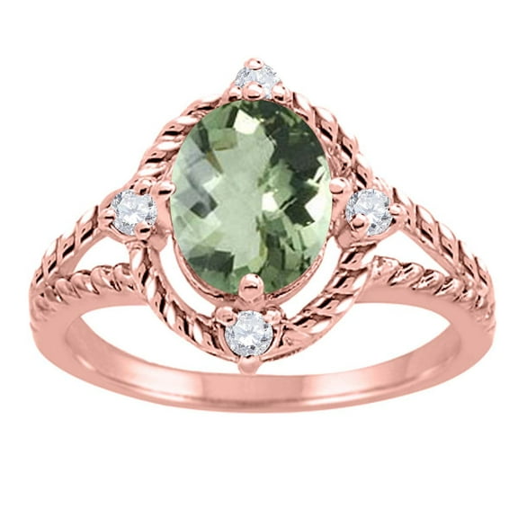 Mauli Jewels Rings for Women 1.87 Carat Green Amethyst and Diamond Ring 4-Prong 10K Rose Gold