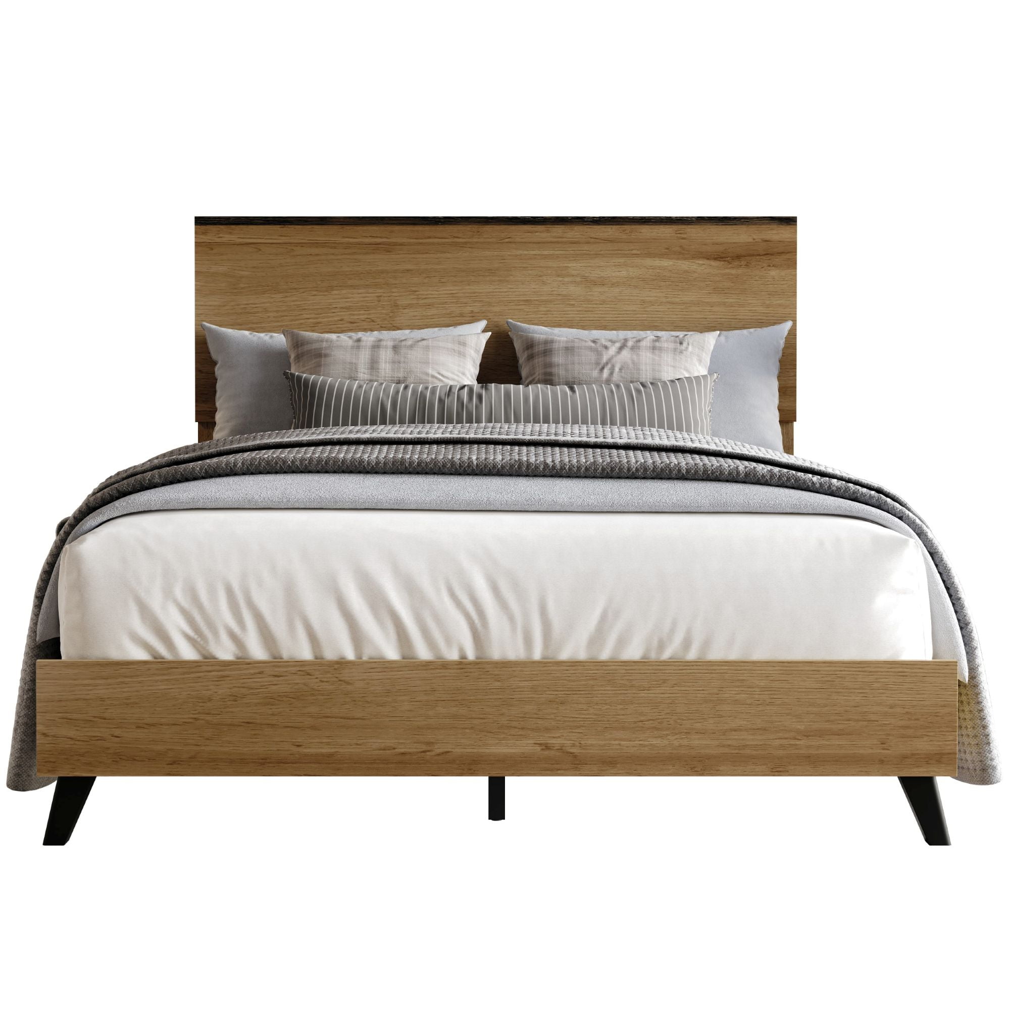 Home Design Emersyn 4-Piece Modern Oak Wood Bedroom Furniture Set-Includes Bed, Dresser, Nightstand, and Chest