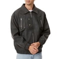 thumbnail image 4 of Zpzdpjkx Mens PU Leather Bomber Jacket Lapel Collar Multi Zipper Pockets Soft Texture Daily Street Fashion Casual Lightweight City Skate Vacation Jackets for Men, 4 of 7