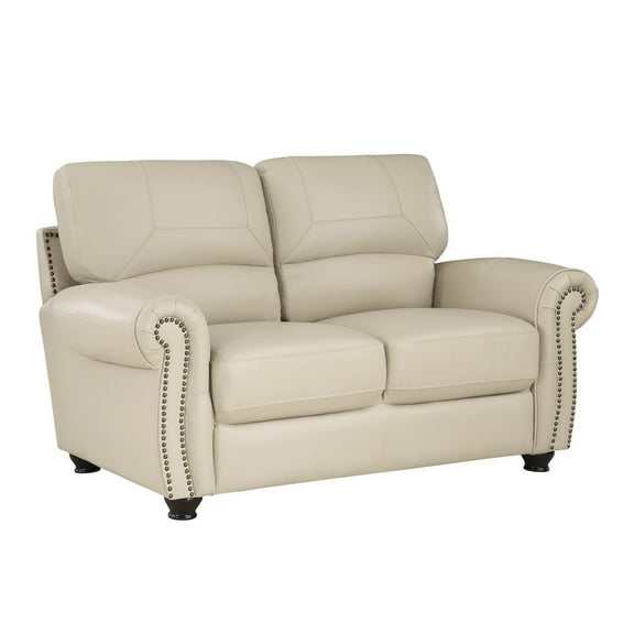 Lexicon Foxborough 21.5" Traditional Plywood and Leather Loveseat in Cream