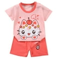 thumbnail image 2 of Tfken Toddler Teen Girls Outfits Sets Loose Cartoon Print Short Sleeve T Shirts Shorts Crew Neck Daily Wear Pink Clothing Set Size 18 Months-24 Months, 2 of 3