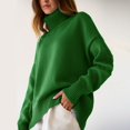 thumbnail image 2 of Duoif Sweaters for Women Trendy Women's Autumn and Winter New Neck Loose Versatile Solid Color Pullover Sweater Women's Sweaters Womens Tops Army Green M, 2 of 4