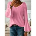 thumbnail image 3 of Womens Blouse Ruffle 3/4 Sleeve Tops V Neck Business Casual Blouses Shirts Spring Summer Outfits Pink S, 3 of 4