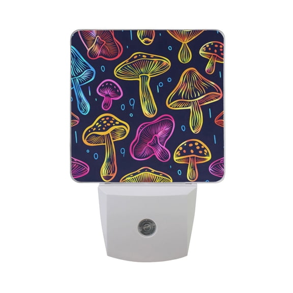 Neon Mushrooms Night Light 2 Pack LED Nightlight Plug into Wall Dusk to Dawn Sensor Soft White