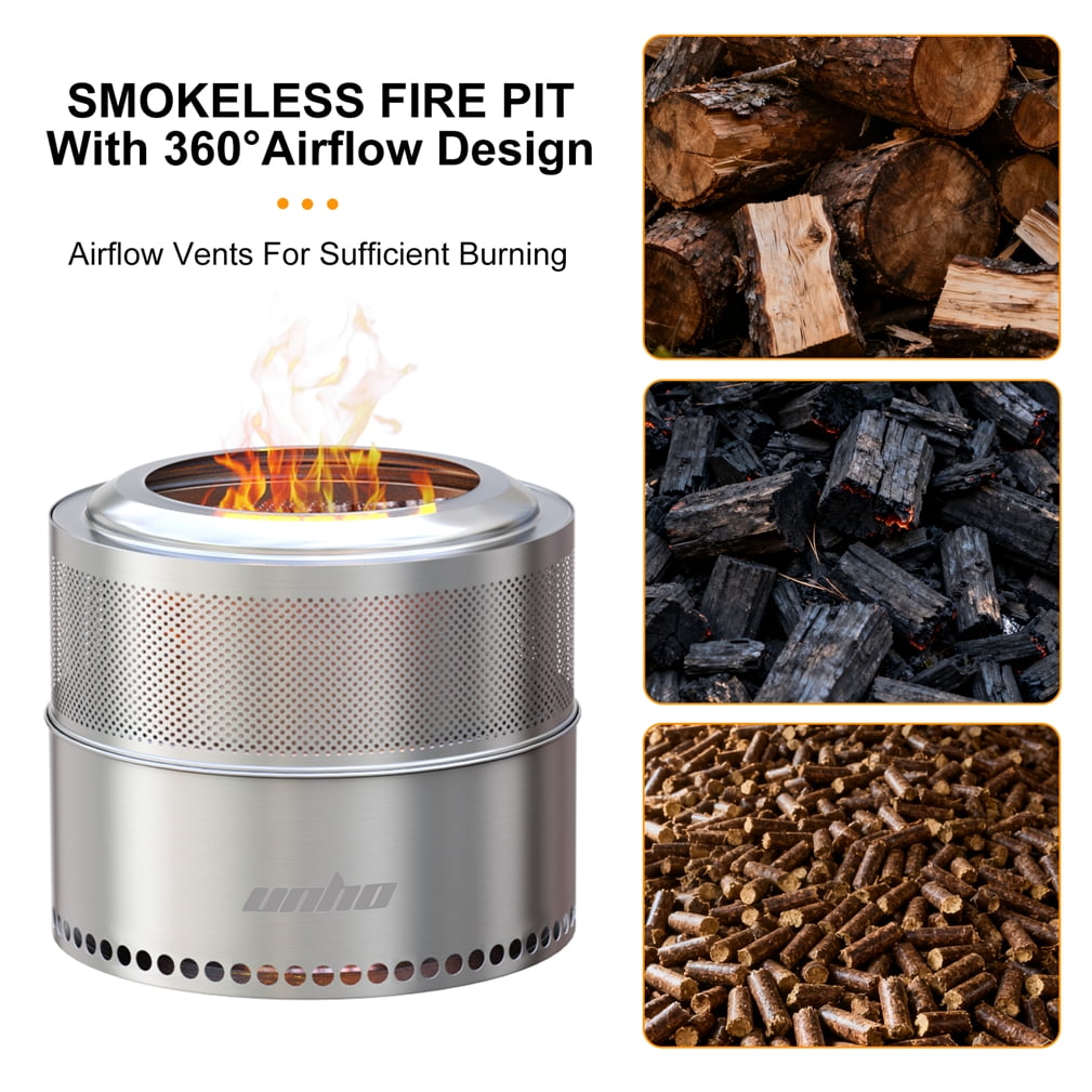 Large Stainless Steel Smokeless Fire Pit Wood Burning Stove Outdoor Camping Patio Picnic, 20inch