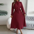thumbnail image 2 of LYEAA Formal Dresses for Women Long Sleeve Flowy Maxi Dress Solid Elastic Waist Wedding Guest A Line Ball Dress, 2 of 5