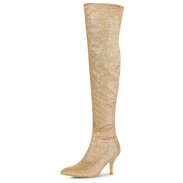 Tacón Botas Altas Brillo Botas Altas Allegra K Purpurina Punta