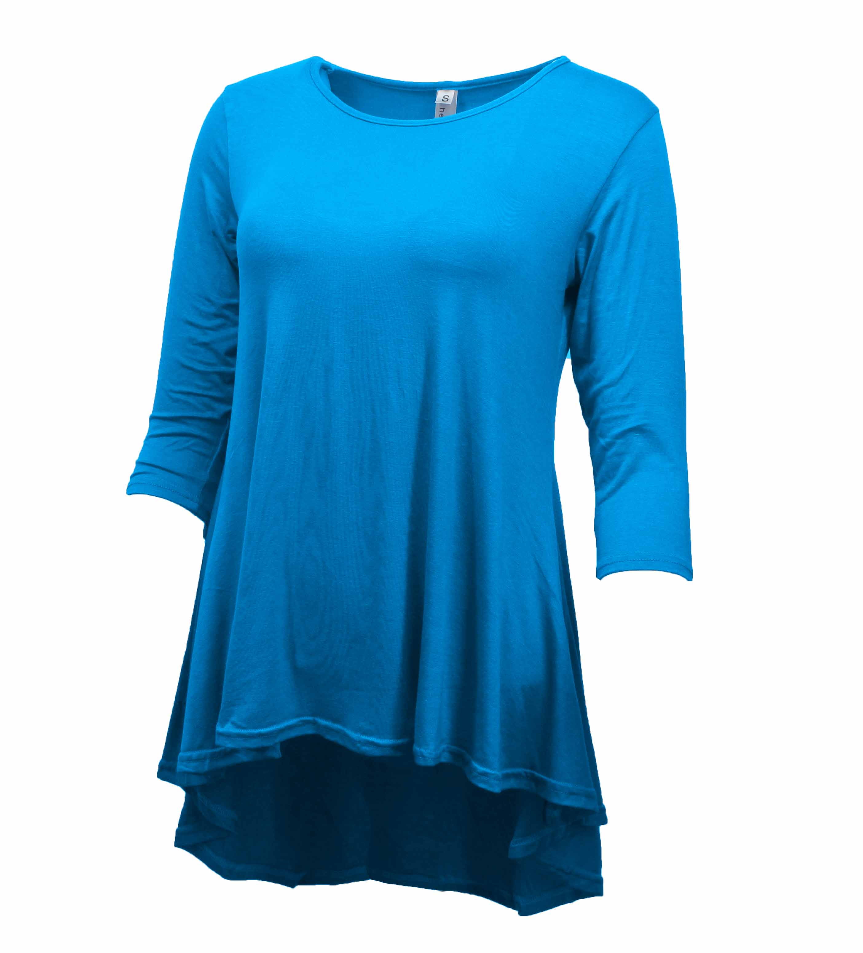 Heathmoor Womens 3/4 Sleeve Swing Tunic Top (Turquoise, Medium ...
