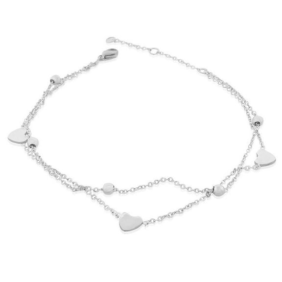EDFORCE Stainless Steel Silver-Tone Love Heart Sphere Anklet Bracelet, 11"
