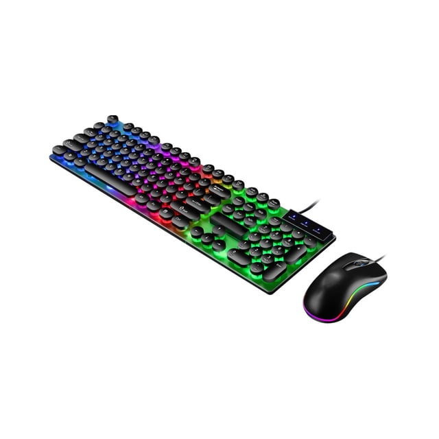 Stylish Wired LED Backlight Mechanical Keyboard Mouse Set for Computers Laptops - Black