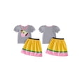 thumbnail image 2 of BemeyourBBs Toddler Baby Back to School Outfit First Day of School Kindergarten Outfit Baby Girls Summer Clothes Puff Short Sleeve Apple Pencil Embroidery Striped T Shirt Tops and Skirt Set, 2 of 9