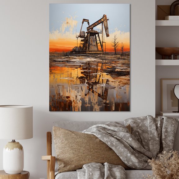 Designart "Gold Oil Rigs landscapes In Texas III" Cityscapes Wall Art Living Room