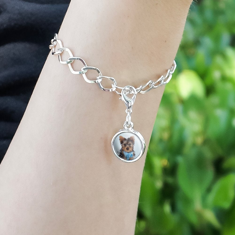 GRAPHICS /& MORE Yorkie Yorkshire Terrier Dog Red Bow Antiqued Bracelet Pendant Zipper Pull Charm with Lobster Clasp