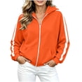 thumbnail image 4 of Qgtaibl Women's Full Zip Hooded Sweatshirt Side White Stripe Design Long Sleeve Jacket Thin Fleece Fall Athletic Hoodie Coat for Running Hiking Gym Orange L, 4 of 9