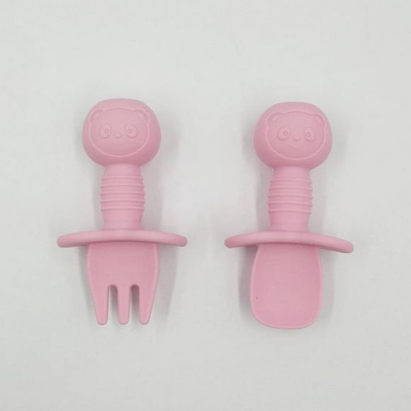 Dww-lot De 2 Ustensiles Ergonomiques En Silicone Pour Bb (rose), Fourchette Cuillre Pour Bb, Idal Pour Apprendre La Varit Des Aliments, Auto-aliment.