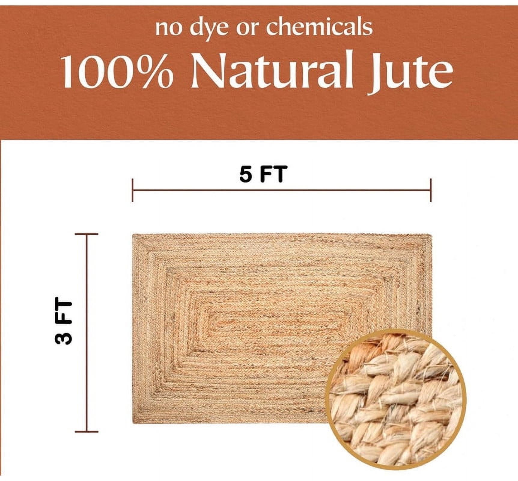Handwoven Braided Jute Area Rug Rectangular Natural Reversible Farmhouse Carpet_7x10_Feet