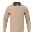 thumbnail image 2 of BXJX Men's Breathable Loose Fit Polo Shirt- Quarter-Button Classic Casual Lapel Collar Casual Top for Daily Wear Khaki Size S, 2 of 9