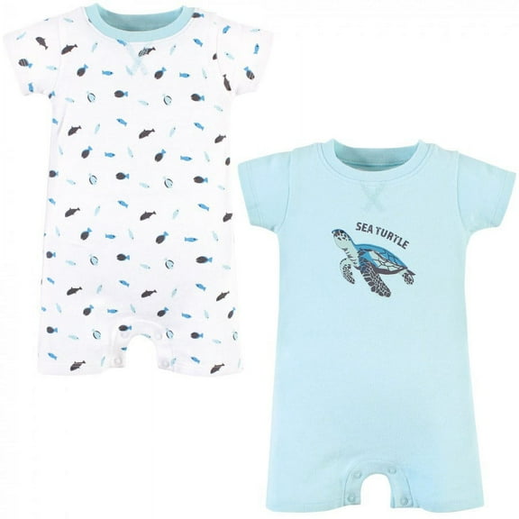 Touched by Nature Unisex Baby Organic Cotton Rompers, Endangered Sea Turtle, 0-3 Months