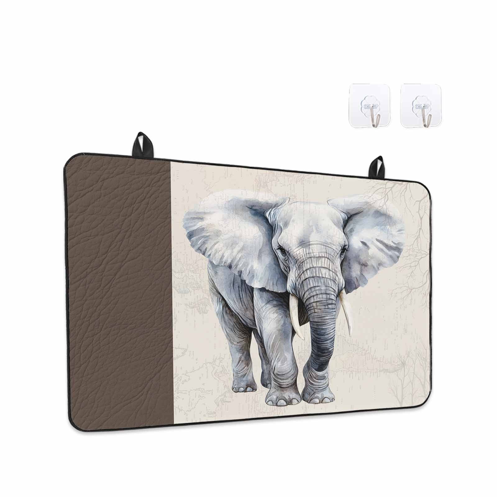 Vintage Elephant Stove Top Cover for Electric Stove, Heat-proof & Non Slip Glass Top Stove Cover Protector, Modern Art Animal Watercolor Kitchen Flat Cooktop Rubber Mat 24x21 Inches