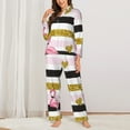 thumbnail image 2 of Fotbe Gold Glittering Hearts and Flamingos Pattern Long Sleeve Pajama Set for Women,Sleepwear Set,2-piece Loungewear Set,Soft PJs Comfy Nightwear with Pockets -Large, 2 of 7