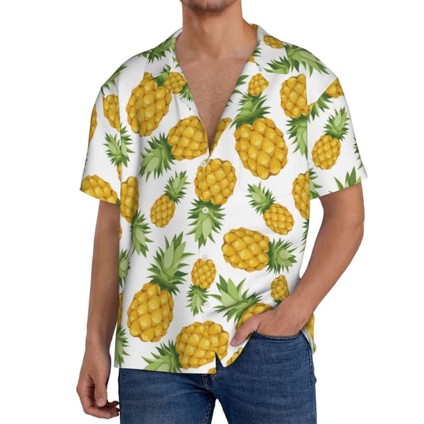 Fotbe Pineapple Camisa Estampada de Manga Corta para Hombre, Casual de Verano, Estilo Playero, Sin Arrugas-Medium