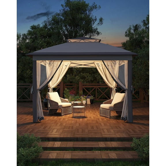 Mescukay 11x11 Pop Up Canopy Tent with Mosquito Netting, Outdoor Canopy Shelter Easy Setup, Water & UV Resistant