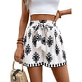 thumbnail image 3 of Women'S Floral Printed Shorts Elastic High Waist Wide Leg Flowy Boho Shorts White XXL, 3 of 8