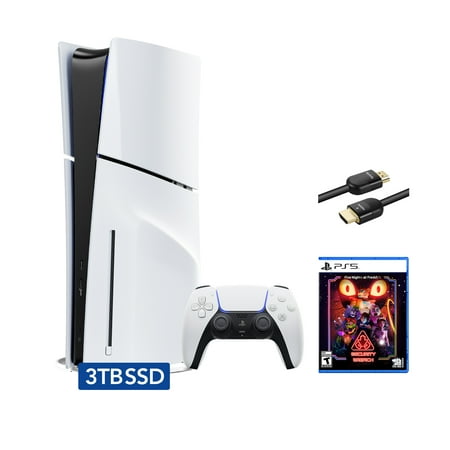 PlayStation 5 Slim Disc 3TB SSD Edition Bundle with Five Nights at Freddy s Security Breach and Mytrix 8K HDMI2.1 Cable - PS5 White
