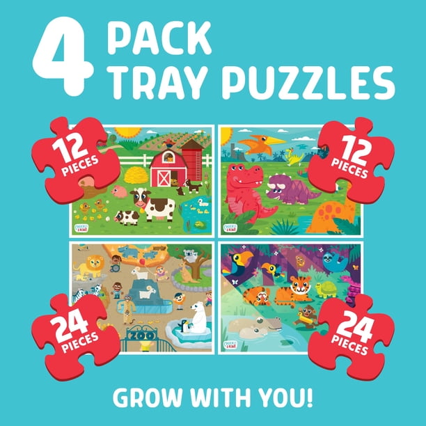 Chuckle & Roar - 4 Pack Tray Puzzles - Farm Dinosaurs Jungle and