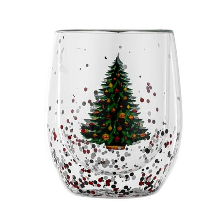 

dianhelloya 300ml Christmas Tree Pattern Movable Sequin Christmas Cup High Temperature Resistant Clear Double Wall Insulated Water Glass Children Gift