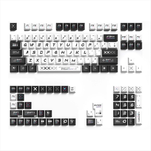 Juego de 135 Teclas PBT de Sublimación de Tinta, Teclas Blancas y Negras para Teclados Mecánicos. Teclas de Repuesto.