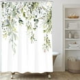 thumbnail image 3 of Sage Green Eucalyptus Shower Curtain, Watercolor Plant Leaf with Floral Shower Curtain Set, Botanical Shower Curtains for Bathroom, Waterproof Fabric with 12 Hooks, 72 x 72 Inches, 3 of 6