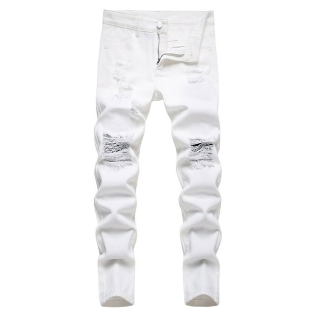 Jeans Déchirés pour Garçons Mode Rue Haute Pantalons Longs Décontractés pour Enfants Pantalons en Denim Extensible Confortables Printemps Automne Taille:6-7 Ans