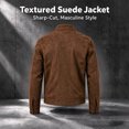 thumbnail image 6 of FchengtaiS Mens Suede Bomber Jacket Stand Collar Zip Up Wind Resistant Jacket Winter Warm Outerwear with Multi Zipper Pockets, 6 of 7
