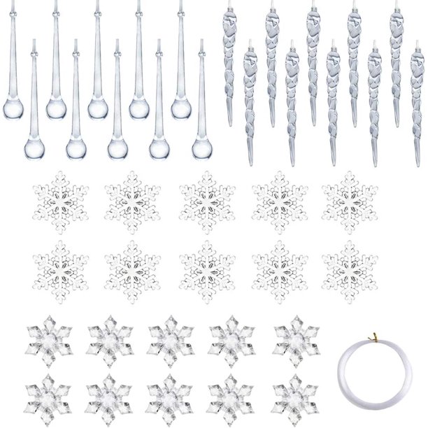 Decoración acrílica Copos de nieve de Navidad 41 piezas Decoraciones para árboles de Navidad copos de nieve en decoraciones de cristal transparente con accesorios de línea de cristal esquí esquí Gafas de esquí