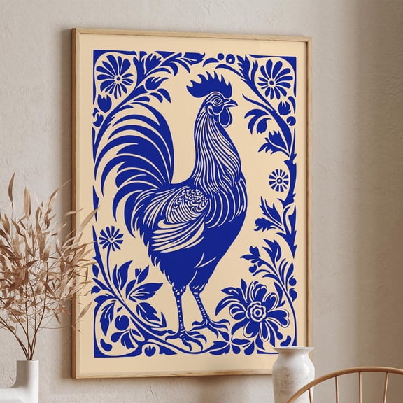 Blue Rooster Art Print: Modern Farmhouse Kitchen Wall Decor UNFRAMED Poster, Wall Art for Decor, Present, 8x12