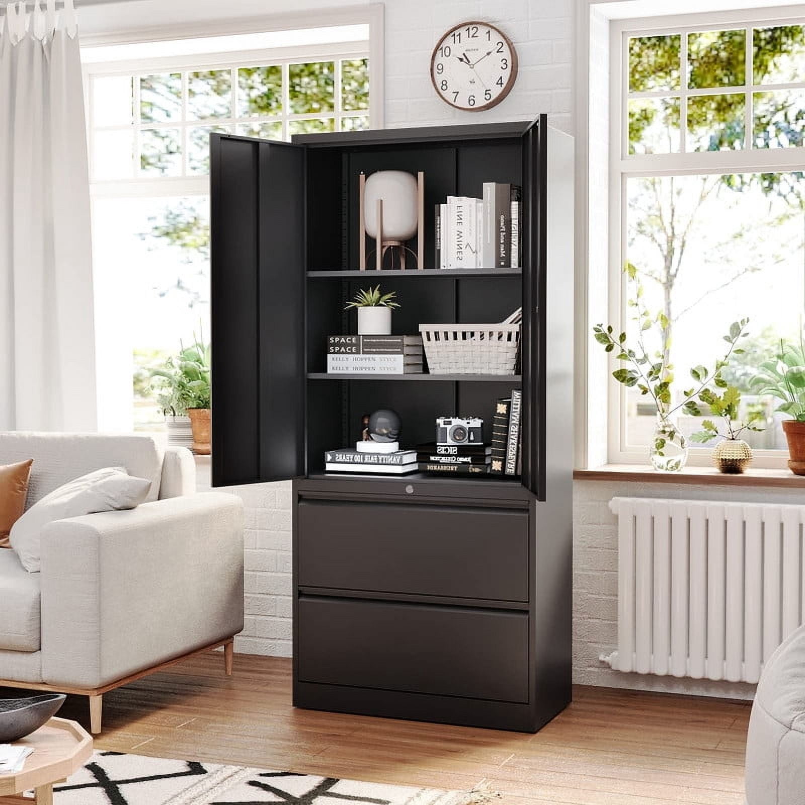 MIIIKO Metal File Cabinet with 2 Drawers,Office Storage Cabinet with Adjustable Shelves, Lockable Lateral File Cabinet for Letter/Legal/A4 Size Files
