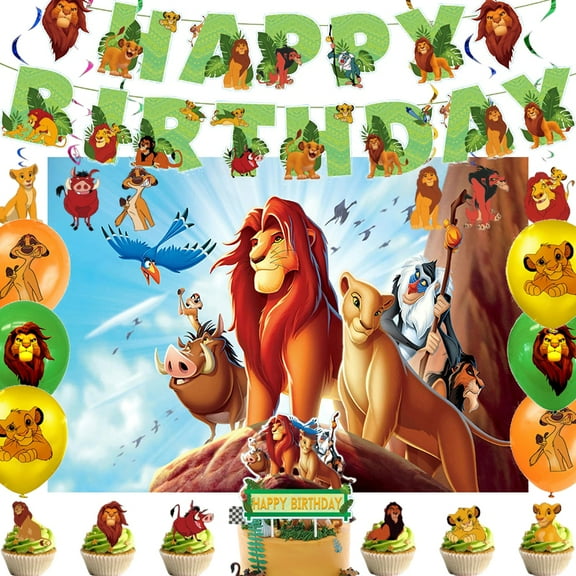 51pcs cartoon animation birthday party supplies,The Lion King Cartoon themed party favors include banners, balloons, cake decorations and backdrops, suitable for many occasions