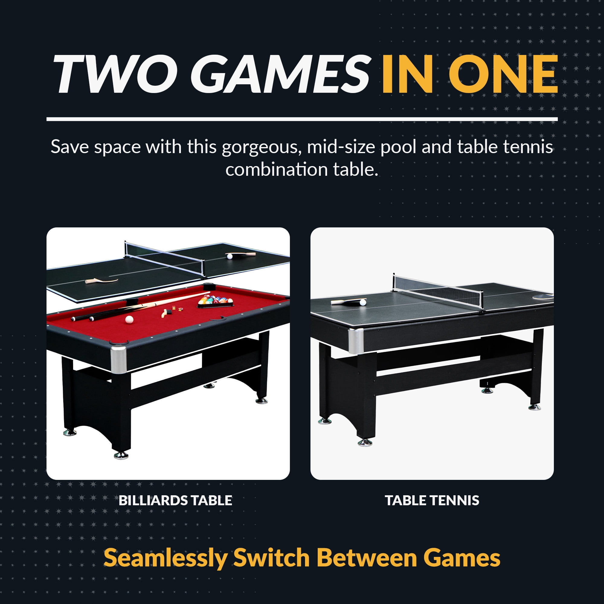 Hathaway Spartan 6-ft Pool & Table Tennis Multigame Table, All Accessories Included – Black with Red Felt