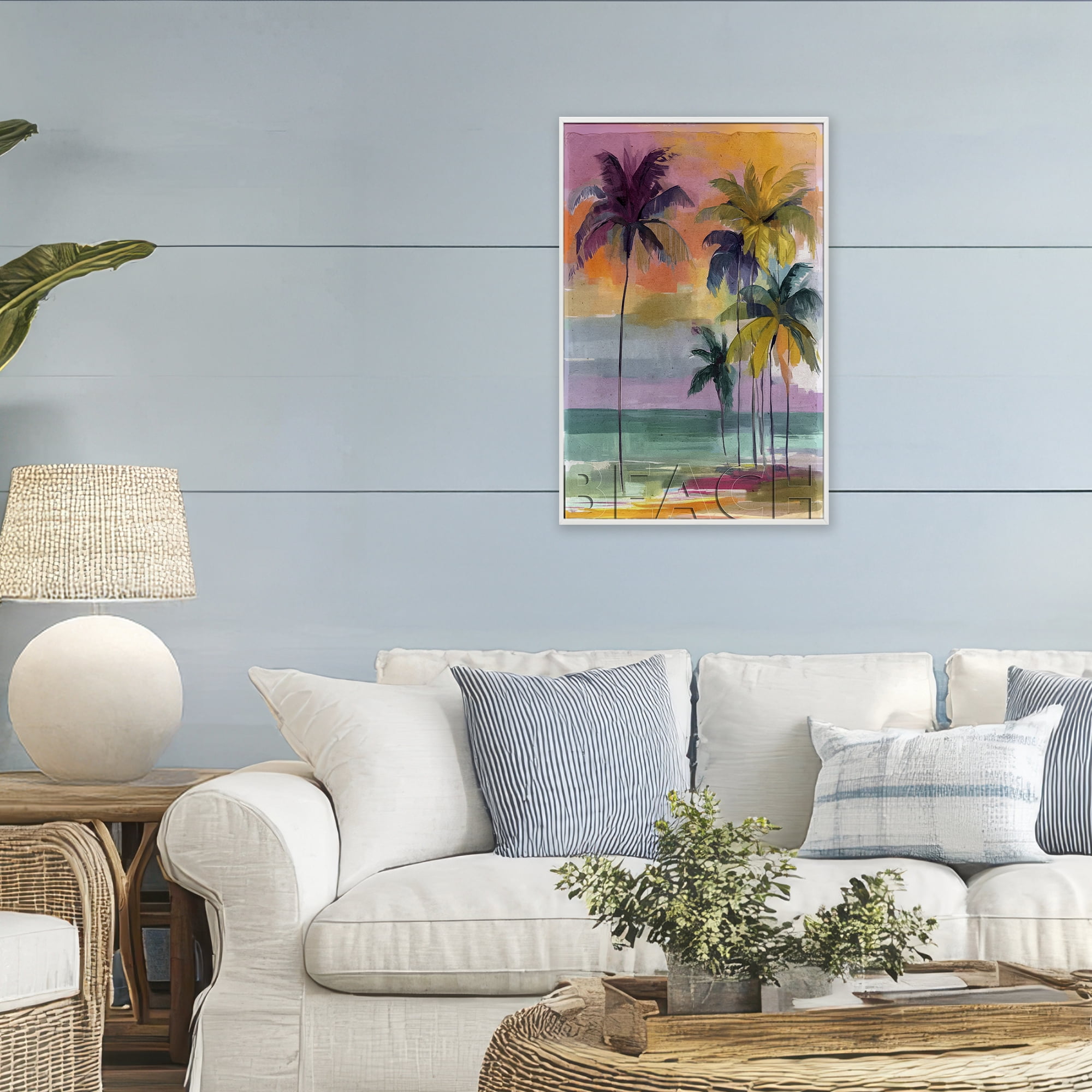 Stupell Industries Crayon Beach at Sunset White Framed Giclee Art, design by Annabelle Hall