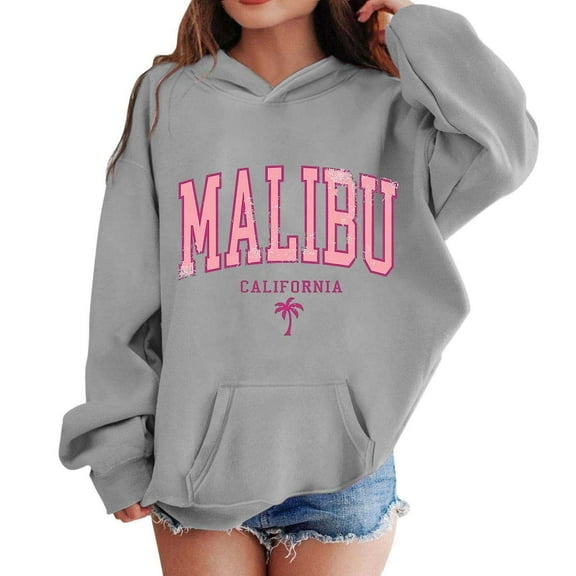 Women and Girls' Black Malibu California Graphic Hoodie - Soft Long Sleeve Pullover Sweatshirt with Front Pocket